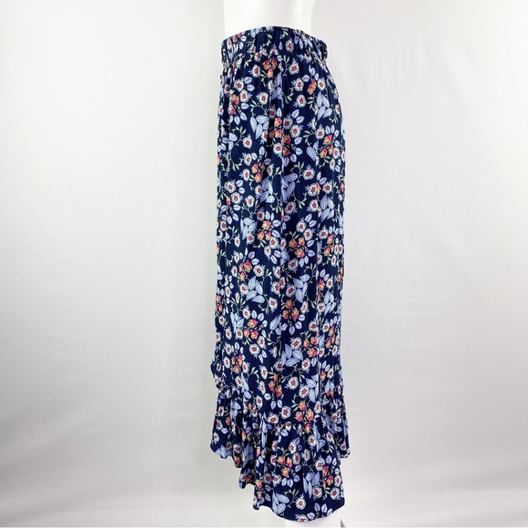 NEW LOFT Size S Blue Floral Asymmetrical Midi Skirt - Picture 3 of 6